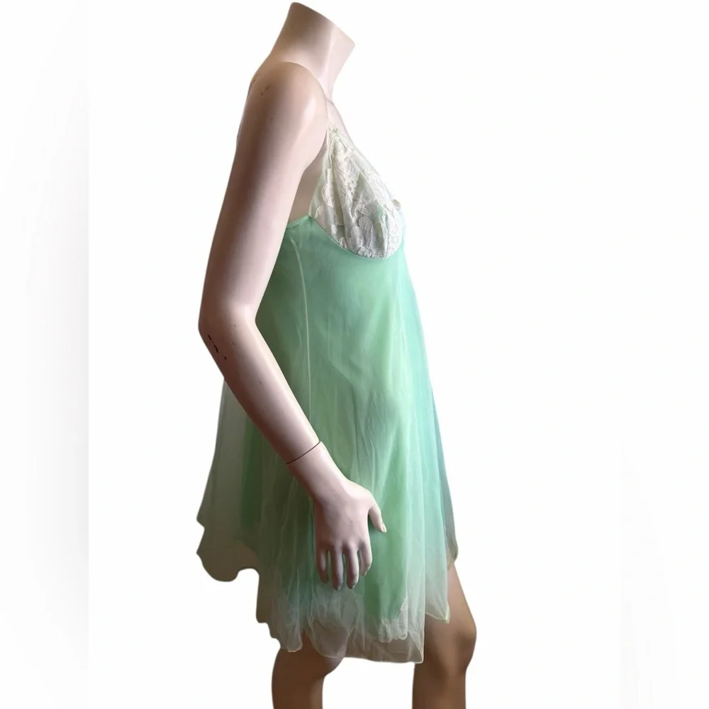 Vintage Mint Green Lace Trim Babydoll Made in U.S.A Size Small - Picture 4 of 7